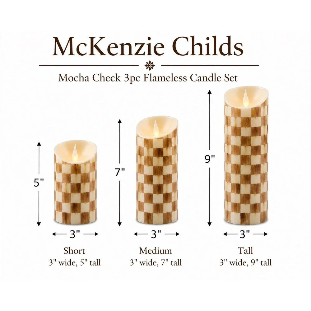 Mackenzie Child Mocha Check Flameless Candles, Set Of 3 Gift Set